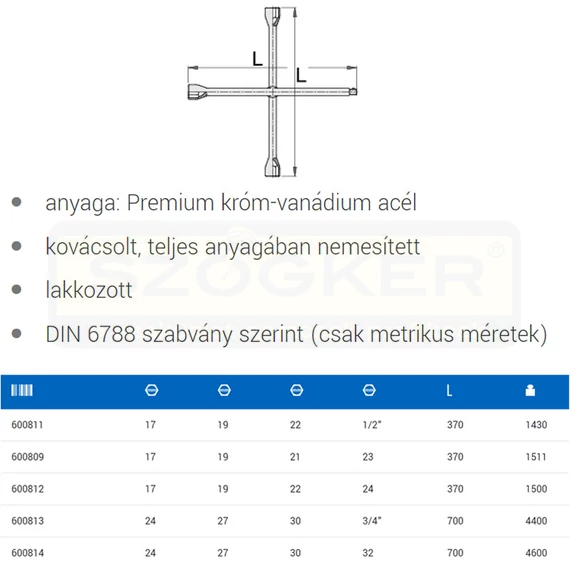 UNIOR 600809 KERESZTKULCS 17*19*21*23 213/6 370*370mm Cr-V