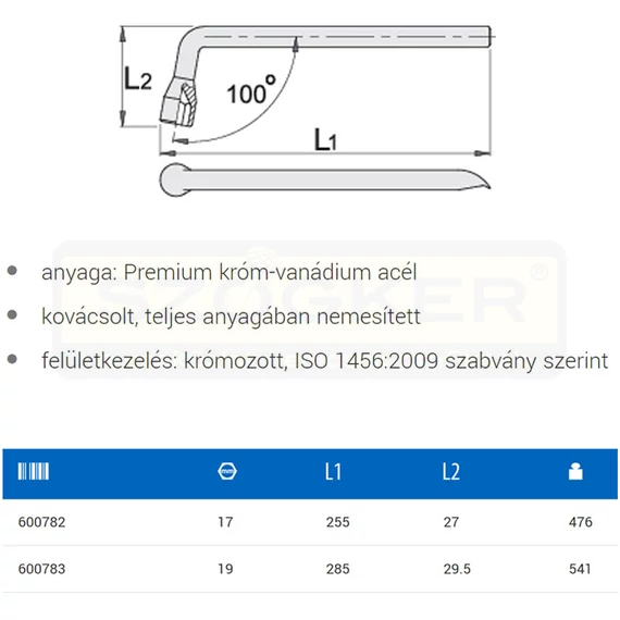UNIOR 600782 KERÉKKULCS KRÓMOZOTT 17-es 210/2 Cro-Va