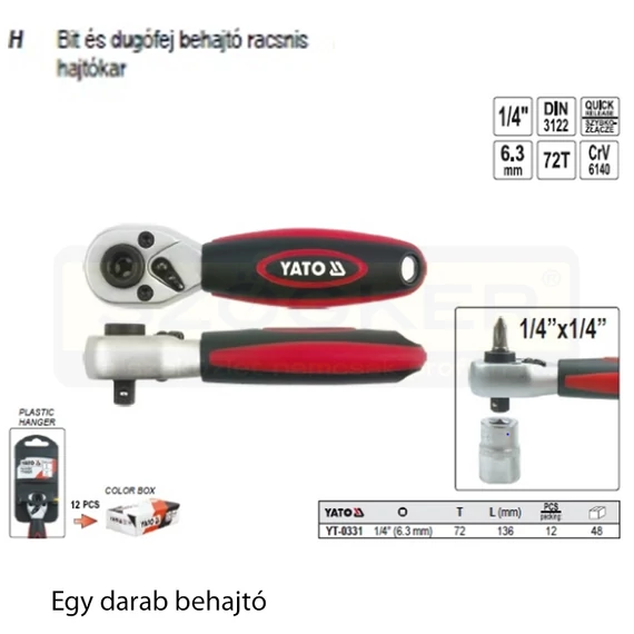 YATO 0331 DUGÓKULCS RACSNIS HAJTÓ 1/4col FIX 136mm C6.3 1/4col-1/4col