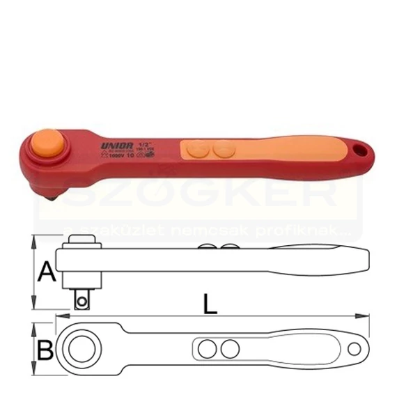 UNIOR 612206 VDE RACSNIS HAJTÓ 1/2col 275mm 190.1VDE 1000V SZIGETELT PIROS
