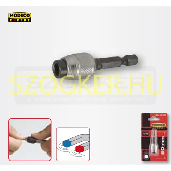 MODECO BEHAJTÓSZÁR BITHEZ MÁGNESES D10*75mm 1/4col INOX