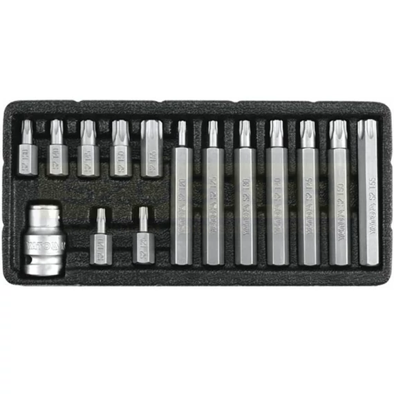 YATO 0417 BEHAJTÓHEGY KÉSZLET BIZTONSÁGI TORX TX20-TX55/15részes FÉM DZ