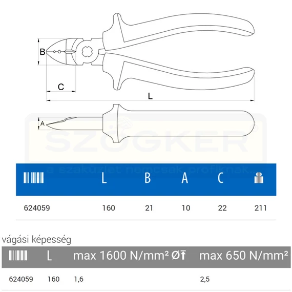 UNIOR 624059 OLDALCSÍPŐ FOGÓ 160mm 462/1BI MULTIFUNKCIÓS