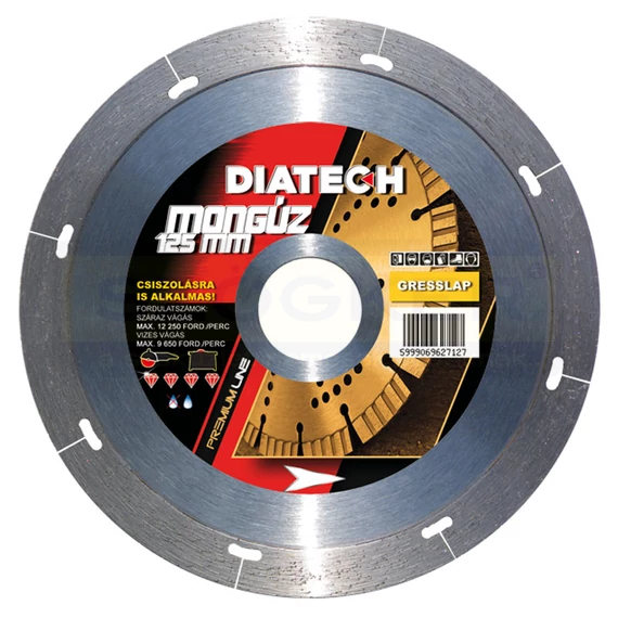 DIATECH MG125 VÁGÓKORONG SZEGMENS D125*22,2 MONGÚZ GYÉMÁNTSZEMCSÉS