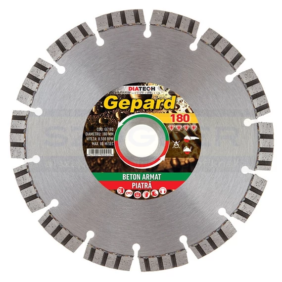 DIATECH GE180 VÁGÓKORONG TURBO D180*22,2 GEPARD GYÉMÁNTSZEMCSÉS