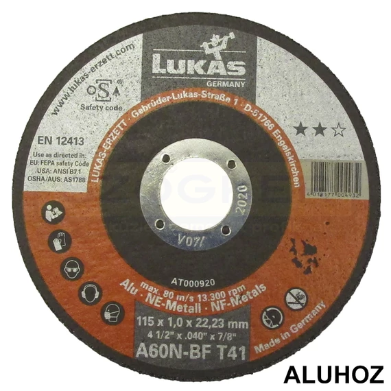 VÁGÓKORONG ALUHOZ D115*1.0ALU 22LYUK A60N-BF T41 LAPOS LUKAS UTOLSÓ DARABOK