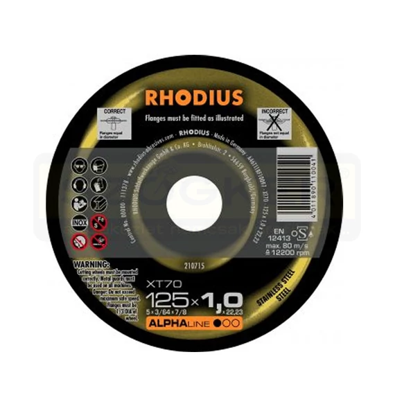 VÁGÓKORONG INOXHOZ D115*1.0Q 22LYUK XT70 T41 LAPOS RHODIUS XT70:V207808