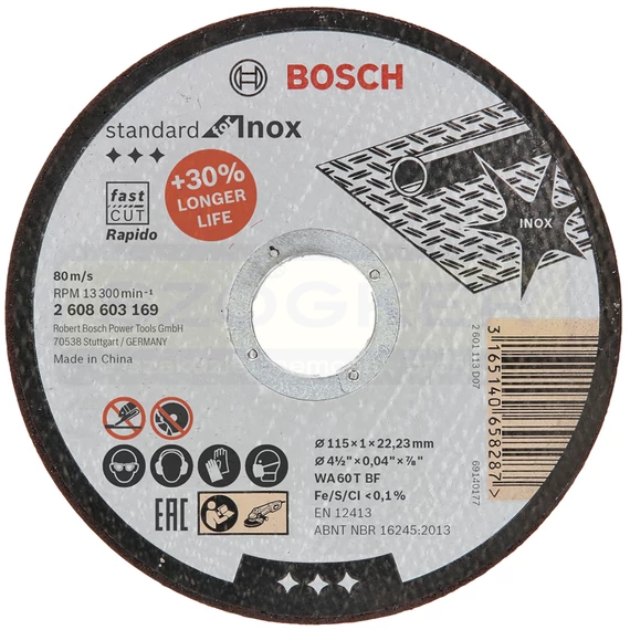 BOSCH 2608603169 VÁGÓKORONG INOXHOZ D115*1.0Q 22LYUK 10DB/FÉMDOBOZ BF 41