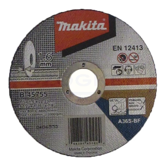MAKITA B-45755 VÁGÓKORONG INOXHOZ D115*1.6Q 22LYUK A36S-BF T41 LAPOS