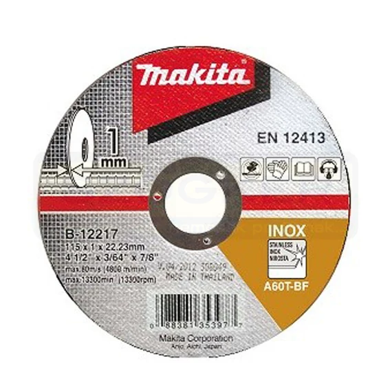 MAKITA B-12217 VÁGÓKORONG INOXHOZ D115*1.0Q 22LYUK A60T-BF T41 LAPOS