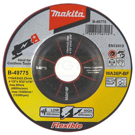 MAKITA B-49775 TISZTÍTÓKORONG ACÉLH. D115*4.0 22LYUK WA36P-BF FLEXIBILIS T42