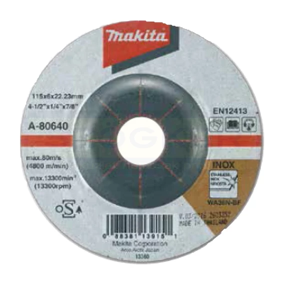 MAKITA A-80640 TISZTÍTÓKORONG INOXH. D115*6.0 22LYUK WA36n-BF T42 KÚPOS