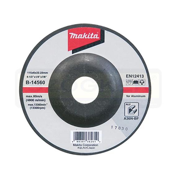 MAKITA B-14560 TISZTÍTÓKORONG ALU.D115*(6)7.0 22LYUK A36ALU T42 KÚPOS