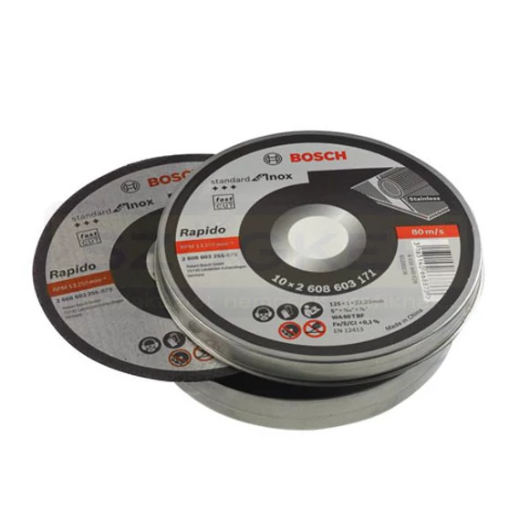 BOSCH 2608603255 VÁGÓKORONG INOXHOZ D125*1.0Q 22LYUK 10DB/FÉMDOBOZ