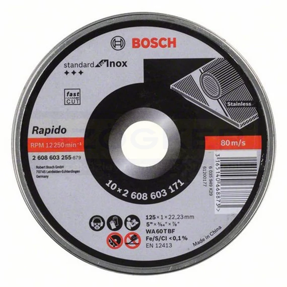 BOSCH 2608603255 VÁGÓKORONG INOXHOZ D125*1.0Q 22LYUK 10DB/FÉMDOBOZ
