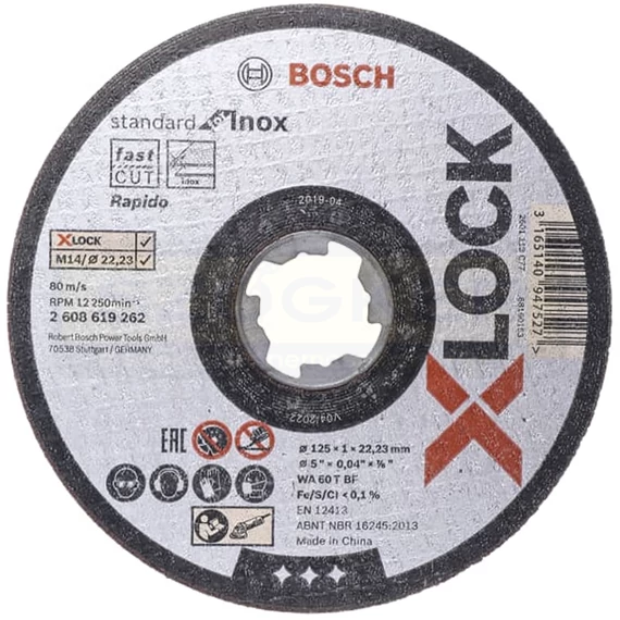 BOSCH 2608619262 VÁGÓKORONG INOXHOZ D125*1.0Q XLOCK GYORSBEFOGÁS