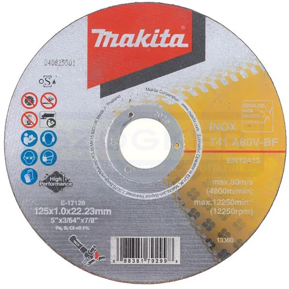MAKITA E-17120 VÁGÓKORONG INOXHOZ D125*1.0Q 22LYUK A60V-BF T41 LAPOS