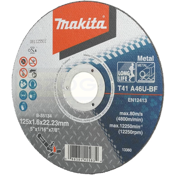 MAKITA B-35134 VÁGÓKORONG ACÉLHOZ D125*1.6A 22LYUK A46U-BF T41 LAPOS