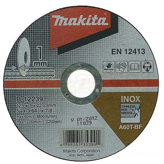 MAKITA B-46931 VÁGÓKORONG INOXHOZ D125*1.6Q 22LYUK A60T-BF T41 LAPOS