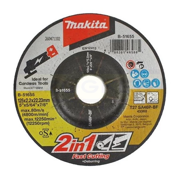 MAKITA B-51655 VÁGÓKORONG ACÉLHOZ D125*2.2A 22LYUK SA46P-BF T27 KÚPOS