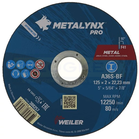 VÁGÓKORONG ACÉL D125*2.0A 22LYUK A36S-BF METALYNX PRO 388257