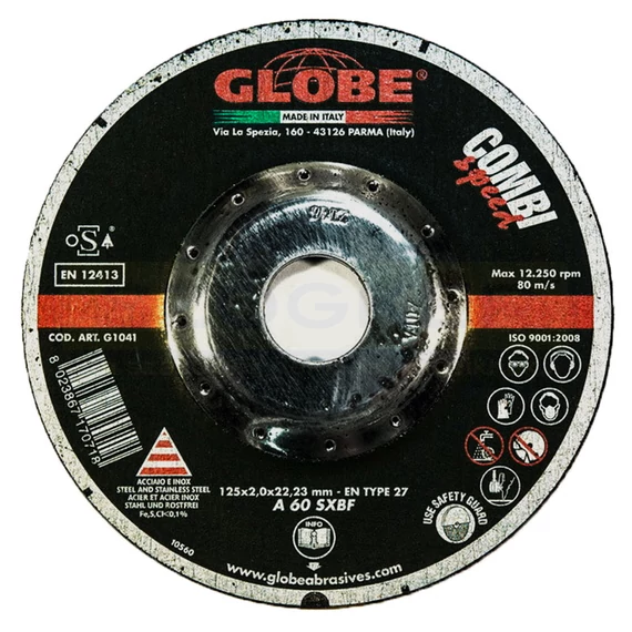 VÁGÓKORONG ACÉLHOZ D125*2.0A 22LYUK A60 EXTRA T27 KÚPOS GLOBE