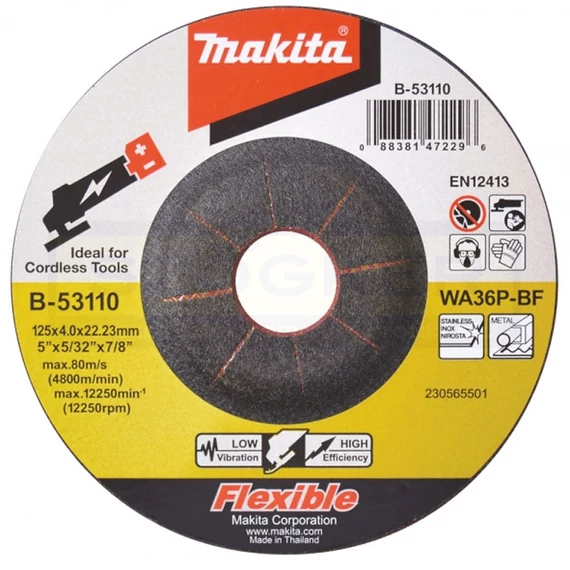 MAKITA B-53110 TISZTÍTÓKORONG ACÉLH. D125*4.0 22LYUK FLEXIBILIS WA36P-BF T42