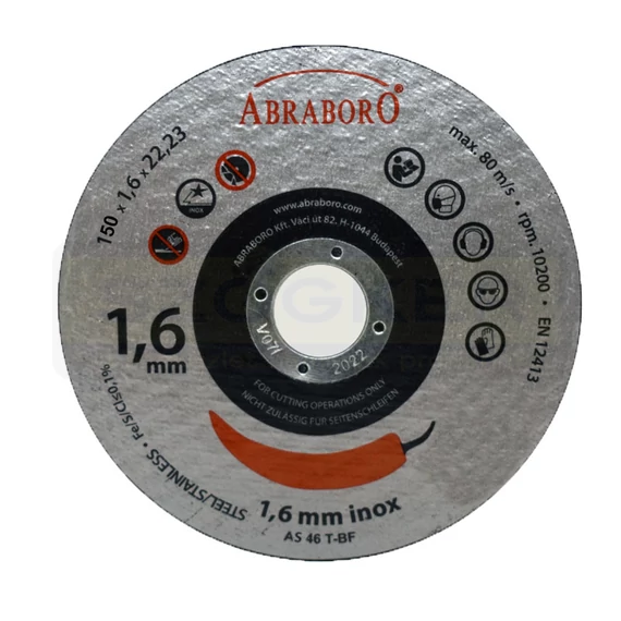 VÁGÓKORONG INOXHOZ D150*1.6Q 22LYUK A46T T41 LAPOS IMPORT