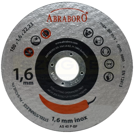 VÁGÓKORONG INOXHOZ D180*1.6 CHILI 22LYUK AS40PBF T41 LAPOS IMPORT