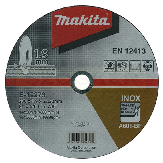 MAKITA E-13764 VÁGÓKORONG INOXHOZ D230*1.9Q 22LYUK A60T-BF T41 LAPOS