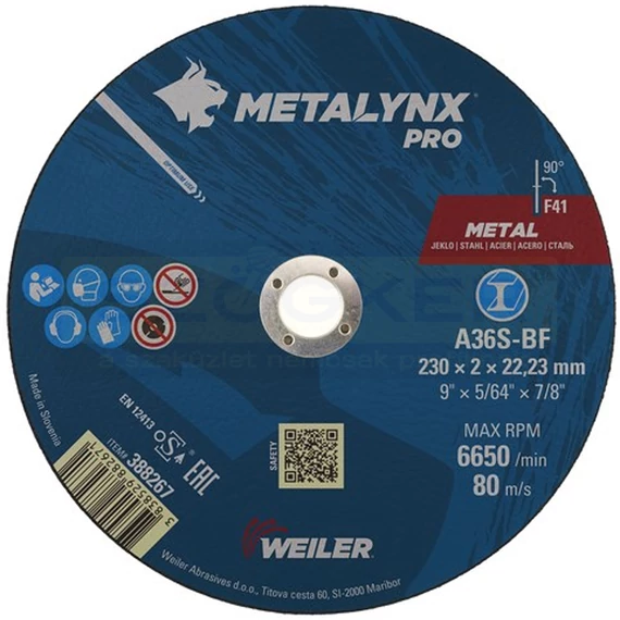 VÁGÓKORONG ACÉL D230*2.0 22LYUK A36S-BF METALYNX PRO 388267