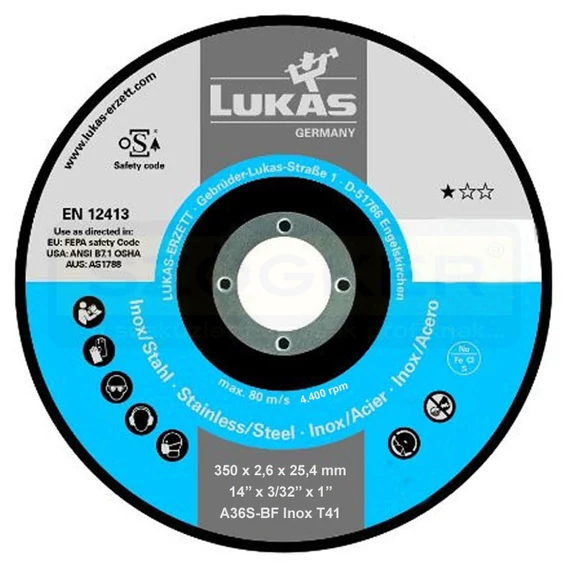 PREMIUMFLEX VÁGÓKORONG INOX D356(350)*2.6 32LYUK A30S T41 LAPOS
