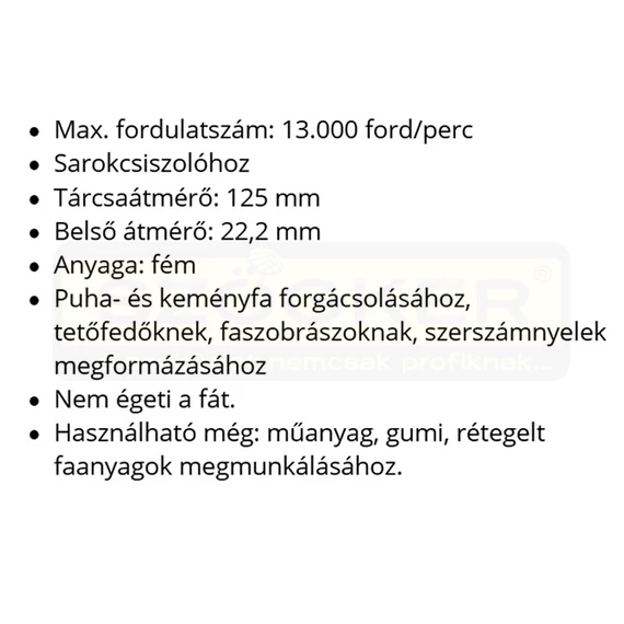 FAFORGÁCSOLÓ KORONG D125X22,2 KOMBINÁLT TÁRCSA EXTOL PREMIUM 8803711
