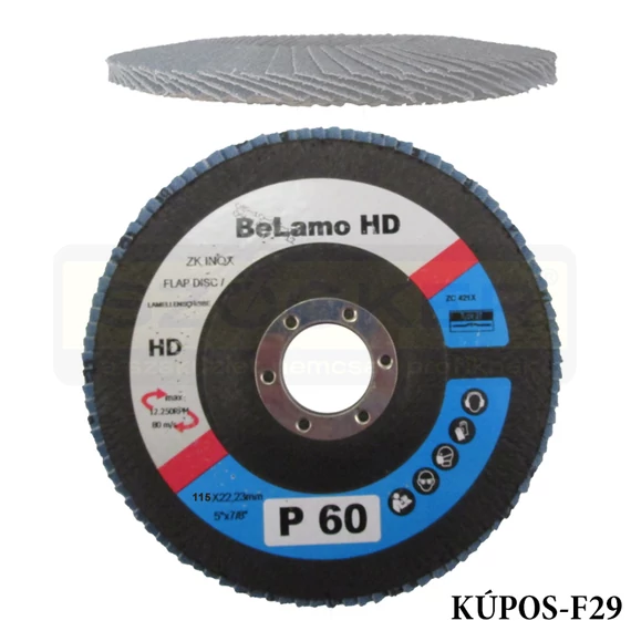 LAMELLÁS CSISZOLÓTÁRCSA KÚPOS D115 ZK60 LAMOFLEX INOX F29 BELAMO HD
