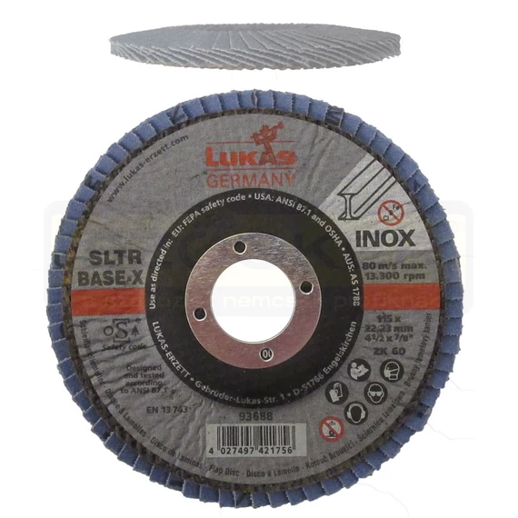 LAMELLÁS CSISZOLÓTÁRCSA KÚPOS D115ZK80 LAMOFLEX INOX F29 LUKAS LZK115809
