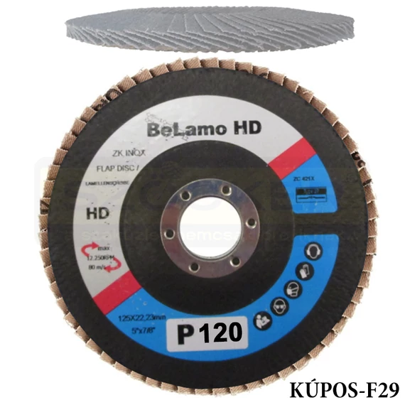 LAMELLÁS CSISZOLÓTÁRCSA KÚPOS D125ZK120 LAMOFLEX INOX F29 BELAMO Z-120