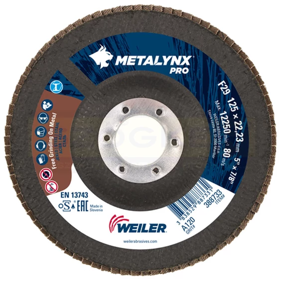 LAMELLÁS CSISZOLÓTÁRCSA KÚPOS D125P120Z LAMOFLEX INOX F29 METALYNX PRO 388733