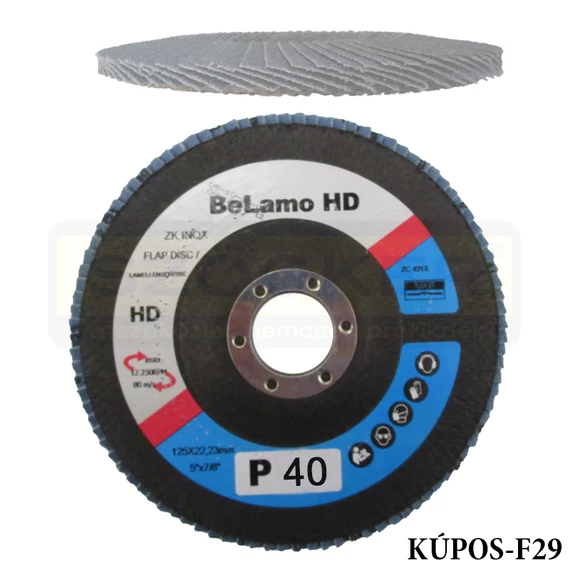 LAMELLÁS CSISZOLÓTÁRCSA KÚPOS D125ZK40 LAMOFLEX INOX F29 BELAMO HD