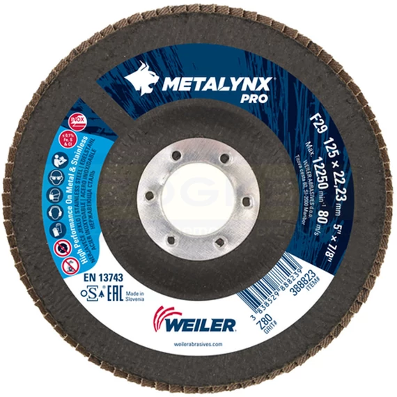 LAMELLÁS CSISZOLÓTÁRCSA KÚPOS D125P80Z LAMOFLEX INOX F29 METALYNX PRO 388823