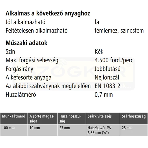WOLFCRAFT 2727000 KÖRKEFE D100/D6mm NYLONSZÁLAS FINOMSZEMCSÉS