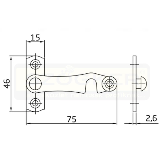 AMIG 3/7234 ABLAKFÉLFORDÍTÓ DÍSZES 75mm FEKETE STIFTES ELLENDARAB JOBB