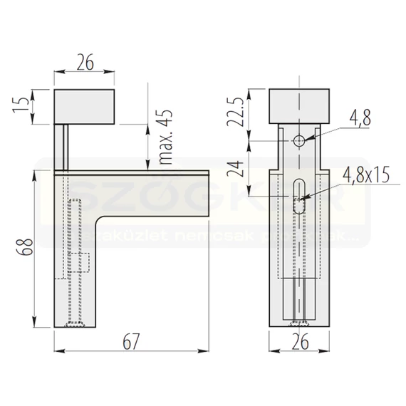 POLCTARTÓ ÜVEGHEZ 67*68mm SZATÉN TB:10KG 45mmVAST GTV PP-00GS04-02