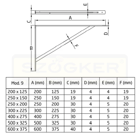 AMIG 9/7461 POLCTARTÓ KONZOL 500/325*30*4 EZÜST NEHÉZ ÁTLÓVAL TB:185KG