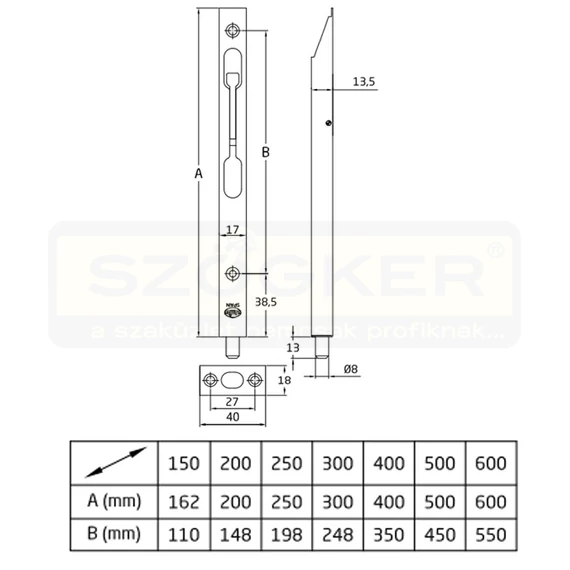 AMIG 401/5855 - MHA 600 TOLÓZÁR ÁTVETŐS 200mm INOX