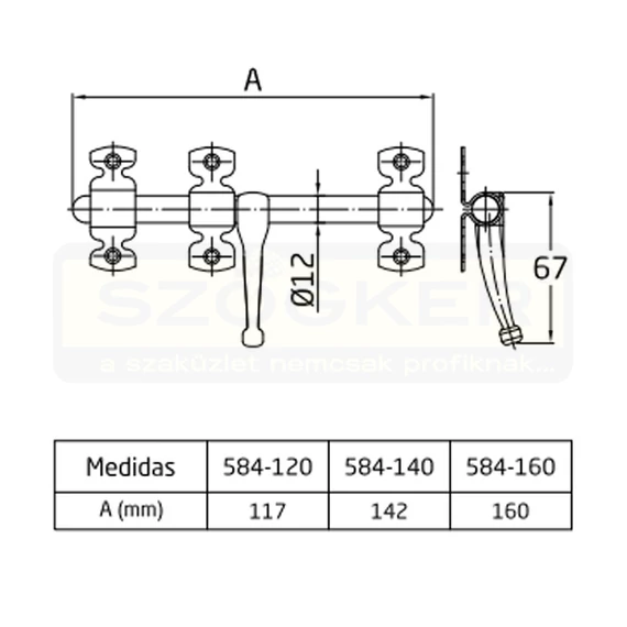 AMIG 584/10616 TOLÓZÁR BAJONETT LAPOS 120mm FEKETE KOVÁCSOLT VAS JELLEGŰ