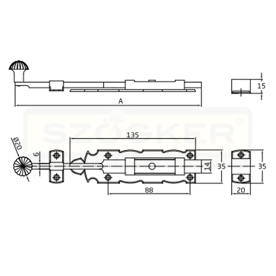 AMIG 411/6108 TOLÓZÁR LAPOS 150*35mm FEKETE KOVÁCSOLT VAS JELLEGŰ