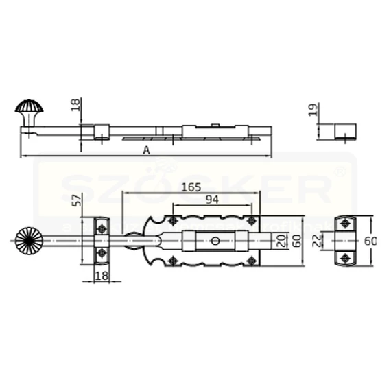 AMIG 410/6103 TOLÓZÁR LAPOS 250*60mm FEKETE KOVÁCSOLT VAS JELLEGŰ