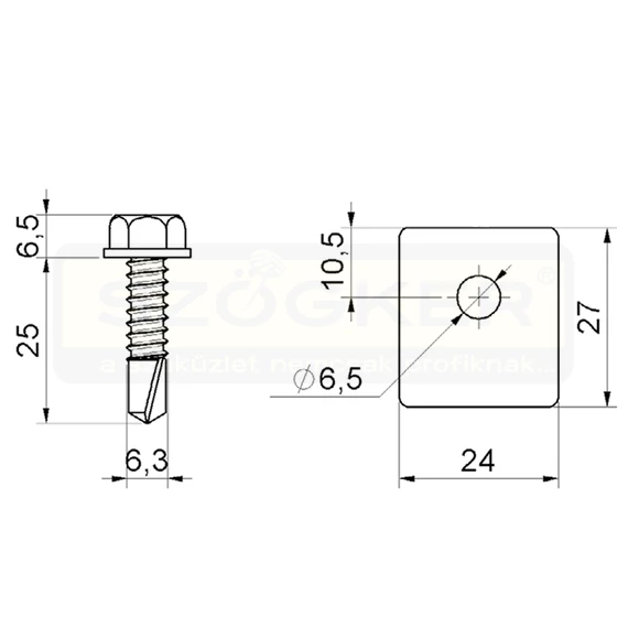 COMBI 829 FOGASLÉC RÖGZÍTŐ CSAVAR 6.3*25 +ALÁTÉT 27*24/1.5
