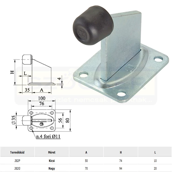 COMBI 382P TOLÓ,ÚSZÓKAPU ÜTKÖZŐ FURATOS GUMIBAKKAL 74(91)mm MAGAS HG.