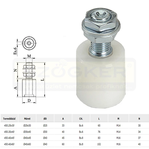 COMBI 450.25x30 VEZETŐGÖRGŐ KAPUHOZ D25*30 FEHÉR (TOLÓ ÉS ÚSZÓ KAPUHOZ)